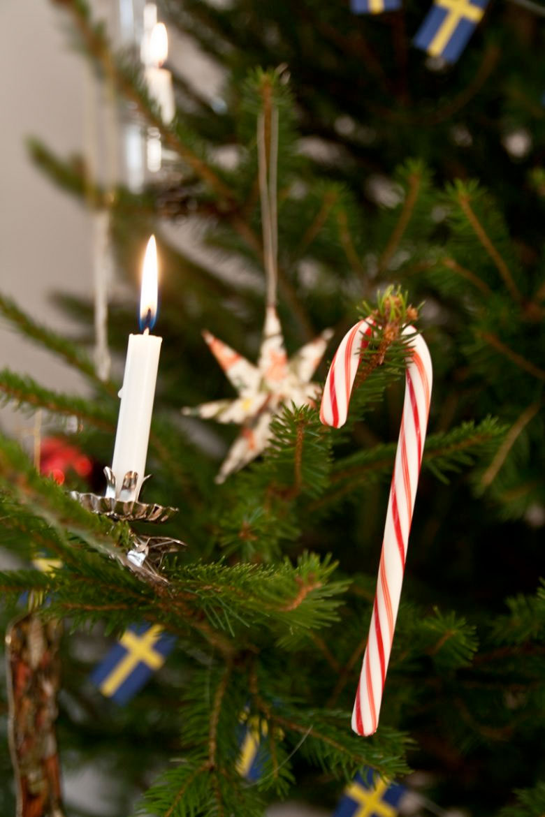 Ett t&auml;nt ljus i en julgran