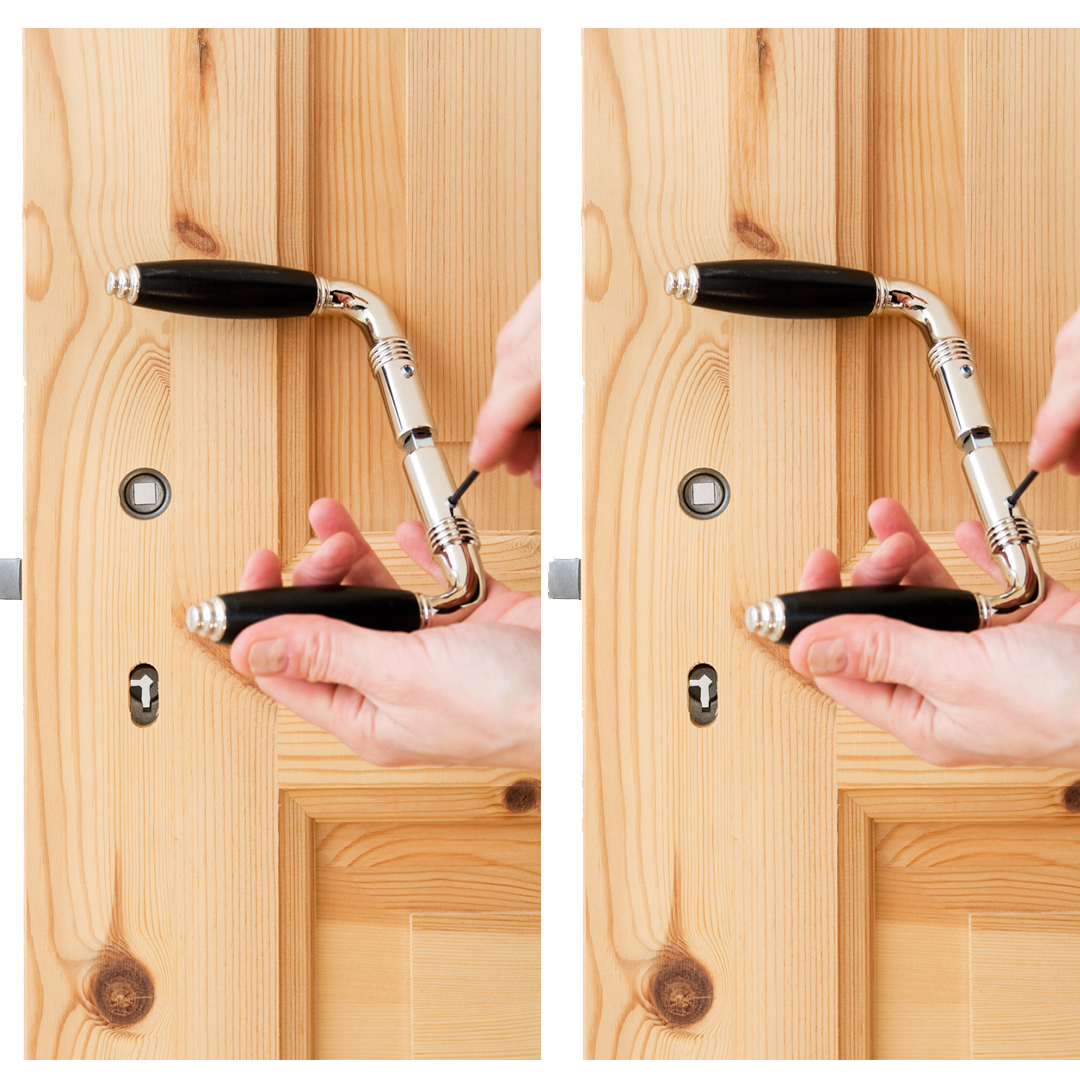 H&aring;l borras i d&ouml;rrbladet och en f&ouml;rnicklad rosett s&ouml;tts p&aring; plats.